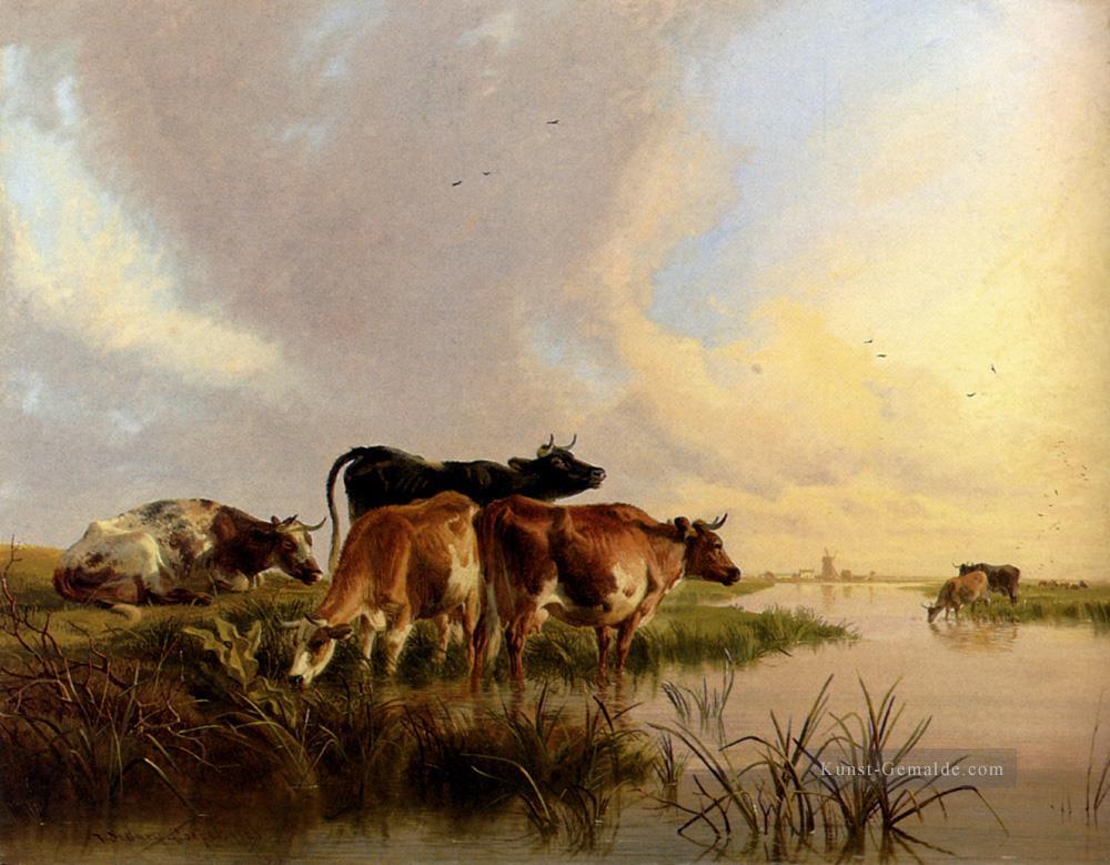 Cattle Watering Bauernhof Tiere Rinder Thomas Sidney Cooper Ölgemälde